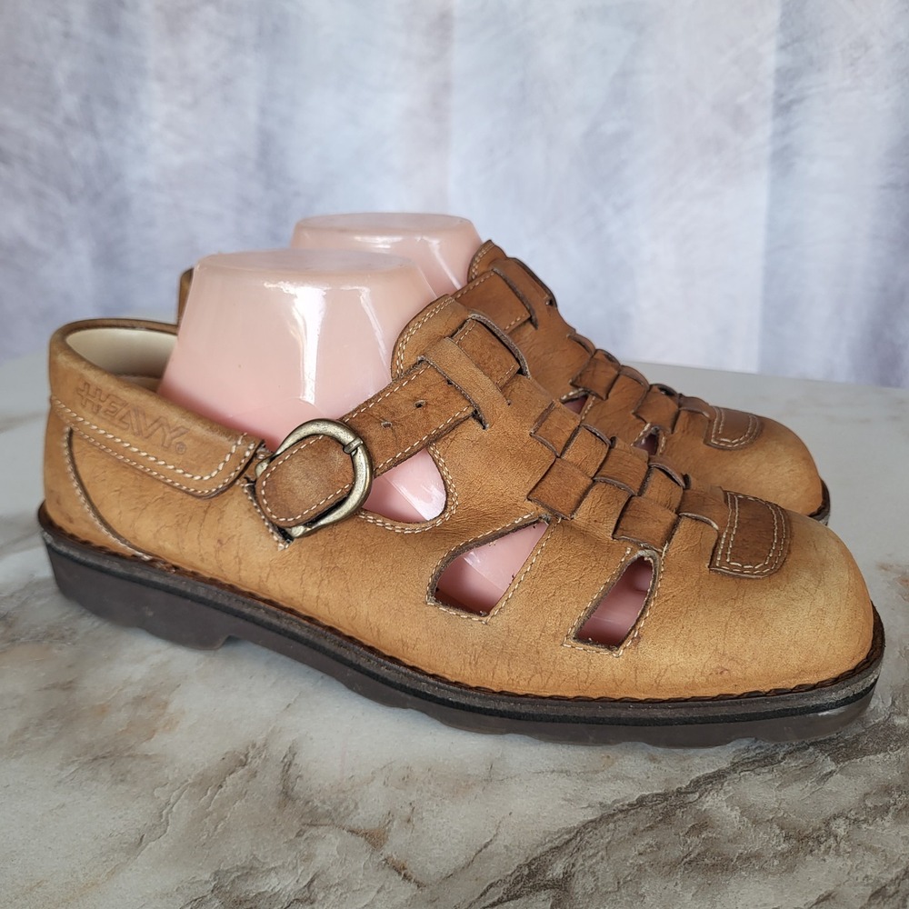 Heavy Woven Leather Fisherman Sandal Mary Janes Size 42 Brown German Style